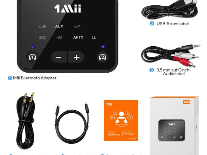 1Mii B06T6 Bluetooth Transmitter for TV Laptop Stereo System Headphones Speaker, Bluetooth 5.2 Splitter with Low Latency, Dual Connection, Bluetooth
