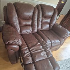 Brown two seater leather recliner