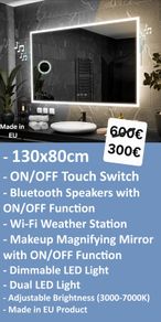 LED Bathroom Mirror 130x80cm Bluetooth Speakers Dual LED Bright Light Makeup Cosmetic