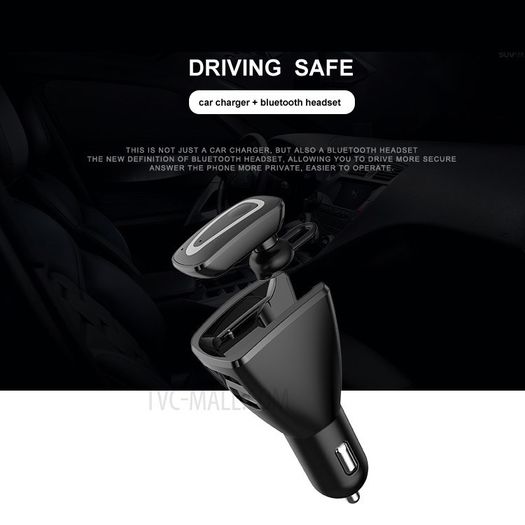 2 in 1 Car Charger Dual USB Wireless Bluetooth Earphone Handsfree Headset 12V