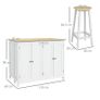 Kitchen island serving cart with 2 stools foldable worktop 2 cabinets with 4 doors modern design white Image 2