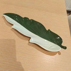 Vintage Carlton Ware Two Tone Green Leaf Shaped Long Dish Trinket Mid Century