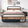 King Size Bed Metal Platform Bed Frame with Wood Headboard Image 10