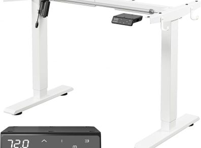 Height Adjustable Electric Standing Desk Frame Two-Stage With Heavy Duty Steel Stand up Desk Computer Desk with Automatic Memory Smart Pannel (White)