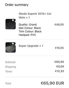 Skoda Superb MK3 car mats New