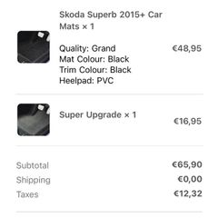 Skoda Superb MK3 car mats New