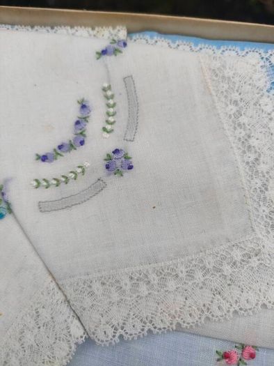 A Pair of Boxed Mid Century Estonia Opal Laced Hankerchiefs