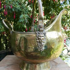 Vintage Brass Bucket Lion Head Decor
