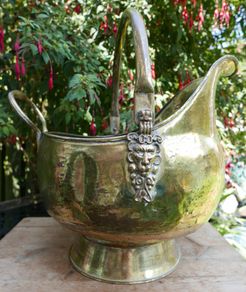Vintage Brass Bucket Lion Head Decor