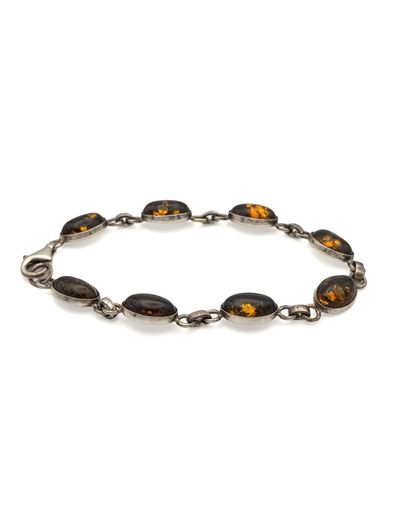 Vintage 925 Sterling Silver & Dark Brown Natural Baltic Amber Bracelet