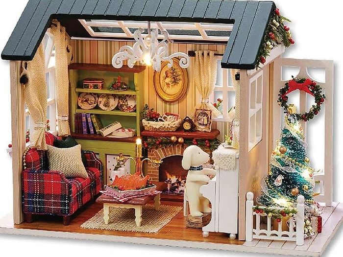 Wooden Dollhouse Kit 3D Build with LED Lights