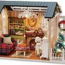 Wooden Dollhouse Kit 3D Build with LED Lights Image 10