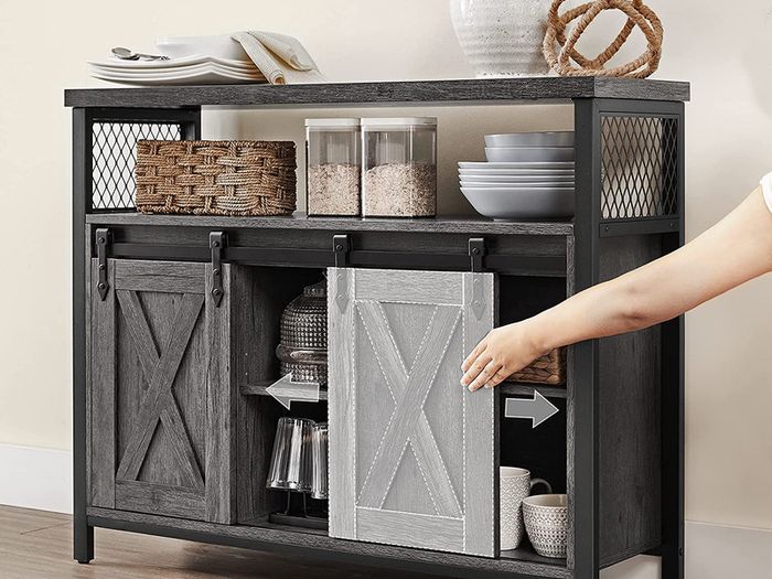 _Sideboard Kitchen Cabinet Storage Cabinet with 2 Sliding Doors Adjustable Shelf Industrial for Living Room Anthracite Grey Black
