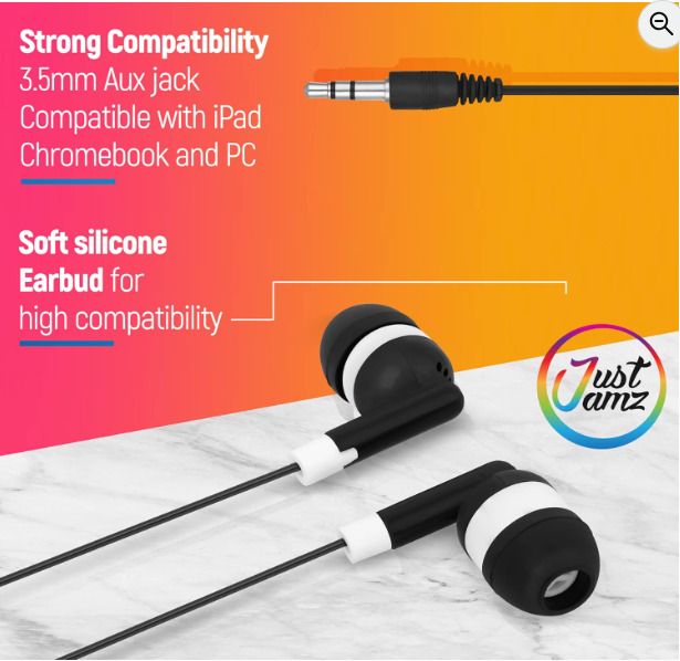 Bulk earphones 100x Pack | Basic Earbuds, Dot Headphones, Black in-Ear Earbuds, Disposable Headphones, 3.5 MM Audio Jack Stereo Earphones for Schools, Kids, Classrooms & Libraries
