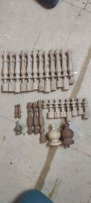Job lot of hand turned timber finials and spindles