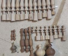 Job lot of hand turned timber finials and spindles
