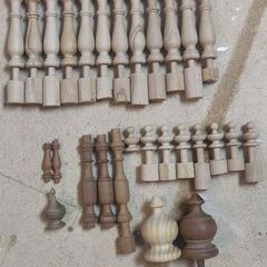 Job lot of hand turned timber finials and spindles