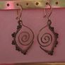 Copper Wire Earrings, Leaf Inspired Handmade spiral Dangles with Dark Beads Image 2