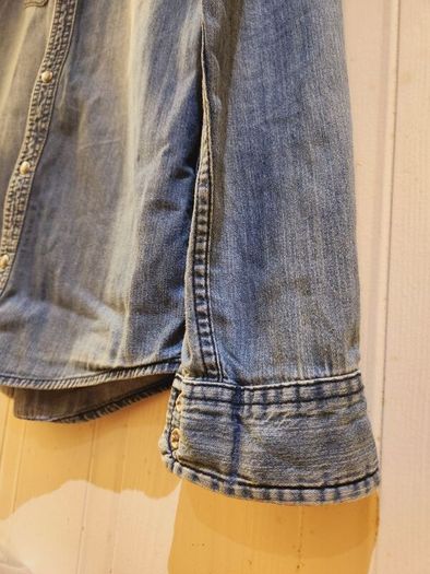 Pretty Green Embroidered Bird Vintage Denim Shirt with Pearl Effect Buttons XS Rare
