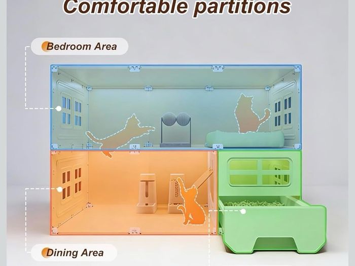 2 Tiers Cat Cages Indoor Large with Cat Toilet, Cat Cage Large Cat Cage Fence Panels, DIY Cat Playpen, Cat Enclosure Indoor, Bedroom/Dining/Toilet/Play area for Happy Feline Friends
