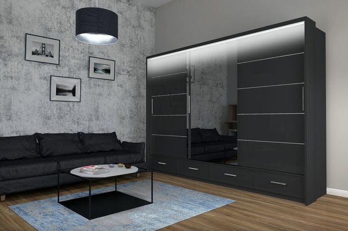 Sliding Doors Wardrobe S 253cm LED - Black