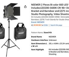 NEEWER 2 Pieces Bi-color 660 LED Video Light and Stand Kit