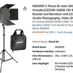 NEEWER 2 Pieces Bi-color 660 LED Video Light and Stand Kit
