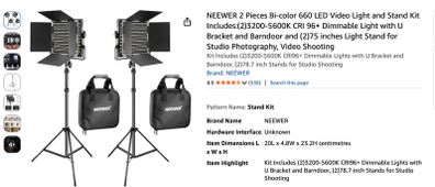 NEEWER 2 Pieces Bi-color 660 LED Video Light and Stand Kit