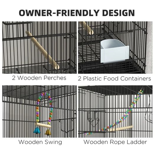 Two-Tier Bird Cage on Wheels, with Stand, for Small Birds