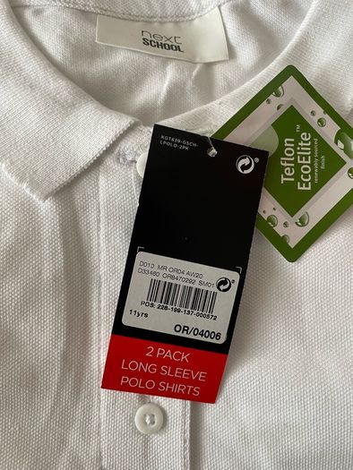 Next girls white polo shirts long sleeve 2 pack age 10 to 11 years - New