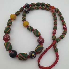 Antique Venetian Style Stripe & Aventurine Glass Beads Necklace