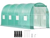 Walk-in Tunnel Greenhouse, 15 x 7 x 7 ft Portable Plant Hot House with Galvanized Steel Hoops, 1 Top Beam, 2 Diagonal Poles, 2 Zippered Doors & 8 Roll-up Windows, Green