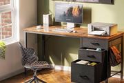 Computer Desk with Drawers Office Desk with Storage, Reversible Small Desks for Home Office Vintage Brown