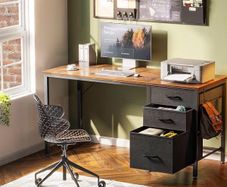 Computer Desk with Drawers Office Desk with Storage, Reversible Small Desks for Home Office Vintage Brown