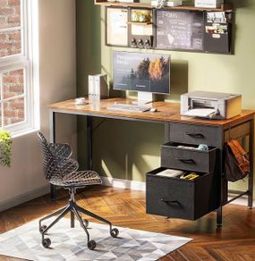 Computer Desk with Drawers Office Desk with Storage, Reversible Small Desks for Home Office Vintage Brown