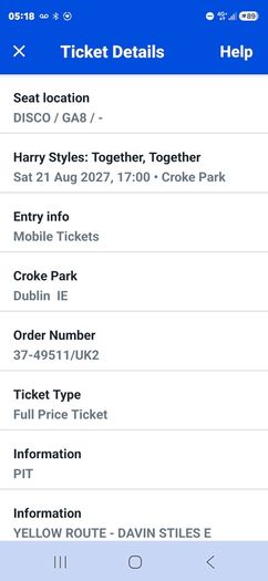 Harry Styles pit ticket day swap