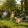 Double Garden Swing Set for Children Outdoor Metal Swing Frame Image 2