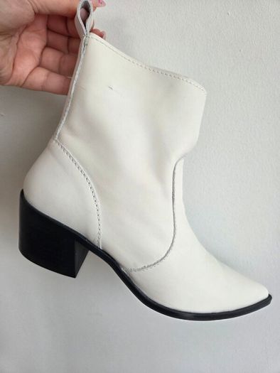 Zara Off White Leather Western Ankle Boots Size 37 EU