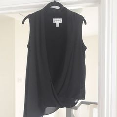 Joseph Ribkoff black chiffon asymmetrical top size S RRP190