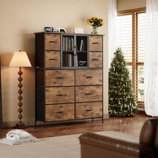 10 Drawers Dresser with Mesh Doors, Fabric Chest of Drawers for Bedroom, Sturdy Metal Frame Storage Cabinet