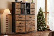 10 Drawers Dresser with Mesh Doors, Fabric Chest of Drawers for Bedroom, Sturdy Metal Frame Storage Cabinet