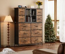 10 Drawers Dresser with Mesh Doors, Fabric Chest of Drawers for Bedroom, Sturdy Metal Frame Storage Cabinet