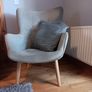 Grey velvet armchair with wooden legs Image 2