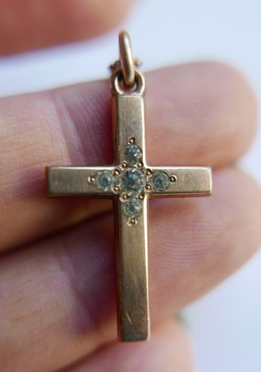 Antique Gold Plated  Cross Pendant Chain Necklace (antique chain clasp) length 17" - 4,7g