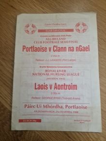 Rare 1988 GAA Program Portlaoise v Clann na nGael and Laois v Antrim