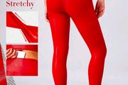 Foiled Leather Effect Look Back High-Waisted Leggings Quick Dry, size 10