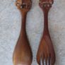 Vintage : Handcarved Elephant Wooden Fork and Spoon Image 3