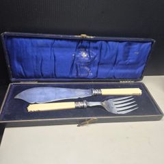 Antique Victorian Hallmarked Fish Serving Set Circa 1896 Original Case