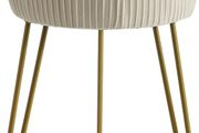 Velvet Round Footrest, Makeup Vanity Stool, Side Table, Pouf Couch Seat, Golden Steel Legs, Creamy-White L/G-30M