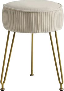 Velvet Round Footrest, Makeup Vanity Stool, Side Table, Pouf Couch Seat, Golden Steel Legs, Creamy-White L/G-30M